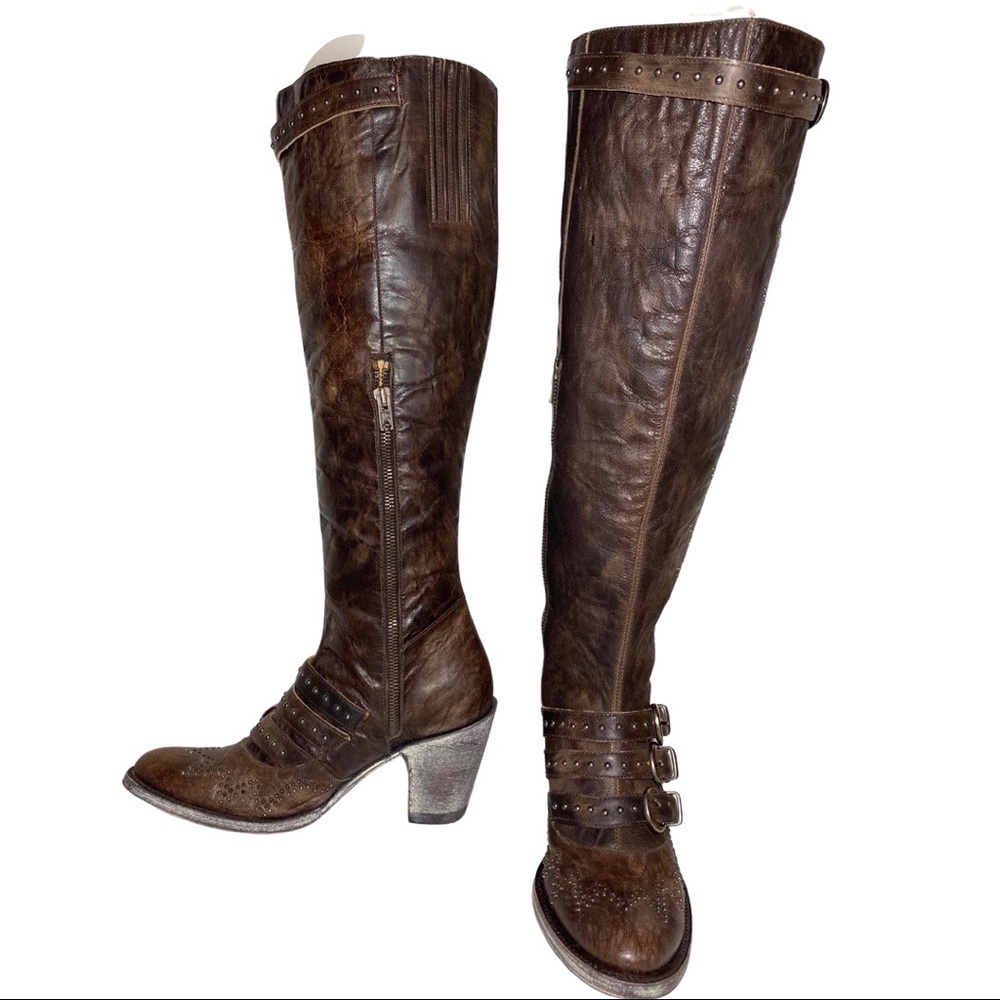 OLD GRINGO ROXY HIGH 18" CHOCOLATE LEATHER BUCKLE STUDDED BOOT Size 7 NEW - Picture 6 of 10